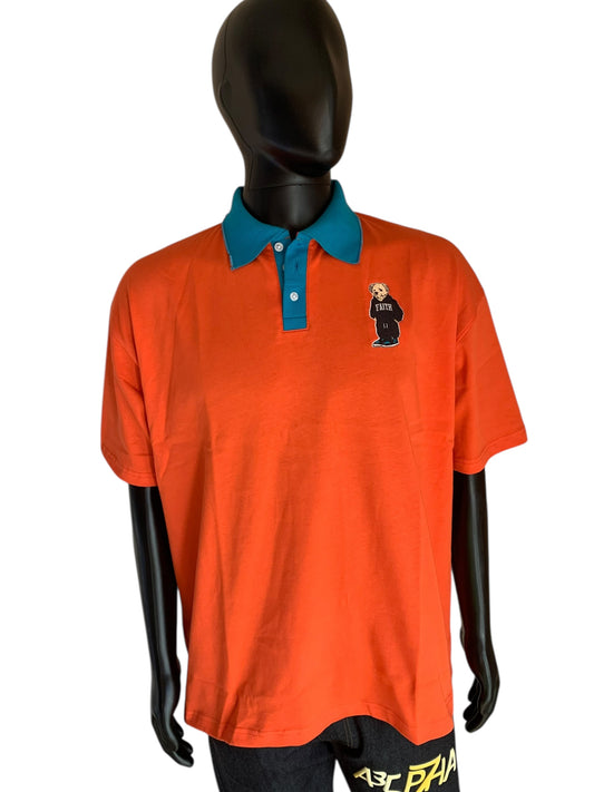 Faith the Bear 2 tone distressed collar polo