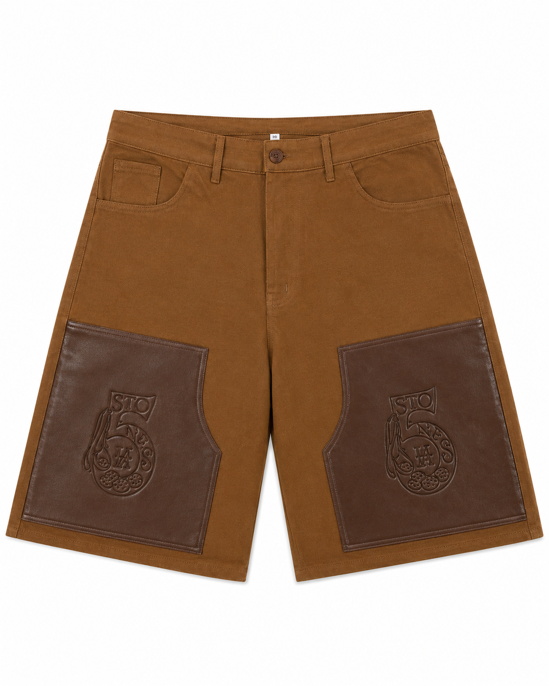 5 Stones Leather Patchwork Denim shorts