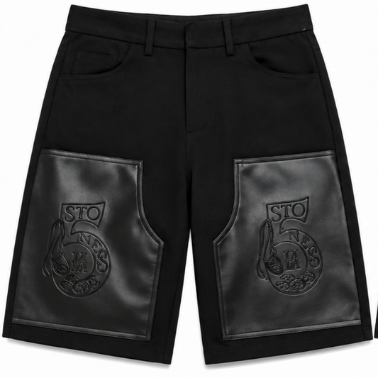 5 Stones Leather Patchwork Denim shorts
