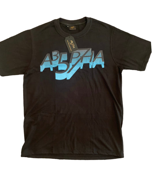Alpha Shadow Logo Tee. Aqua Blue